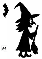 Vorschau - Mal- und Bastelvorlagen - Hexe mit Farbkessel- Farben pusten im Herbst /Halloween Kunst - Seite 1