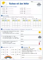 Vorschau - Arbeitsblätter - Rechnen mit dem Wetter | Kopfrechnen, schriftliches Rechnen, Sachaufgaben & Knobelaufgabe - Seite 1