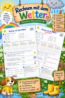 Vorschau - Arbeitsblätter - Rechnen mit dem Wetter | Kopfrechnen, schriftliches Rechnen, Sachaufgaben & Knobelaufgabe - Deckblatt