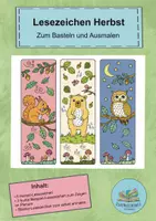 Vorschau - Mal- und Bastelvorlagen - Herbst Lesezeichen Waldtiere zum Basteln und Ausmalen / Kunst / Sachkunde / Vertretung / Herbstferien - Deckblatt