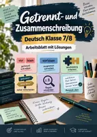 Vorschau - Unterrichtsreihen - Getrennt- und Zusammenschreibung | Deutsch Klasse 7/8 | Arbeitsheft mit Lösungen - Deckblatt