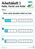 Vorschau - Arbeitsblätter - Halbe Viertel Achtel Klasse 4 | Mathematik Klasse 4 | 10 Arbeitsblätter als PDF - Seite 1