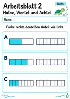 Vorschau - Arbeitsblätter - Halbe Viertel Achtel Klasse 4 | Mathematik Klasse 4 | 10 Arbeitsblätter als PDF - Seite 2