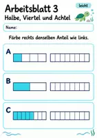 Vorschau - Arbeitsblätter - Halbe Viertel Achtel Klasse 4 | Mathematik Klasse 4 | 10 Arbeitsblätter als PDF - Seite 3