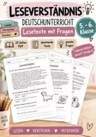 Vorschau - Arbeitsblätter - Leseverständnis Deutschunterricht Lesetexte mit Fragen - Deckblatt
