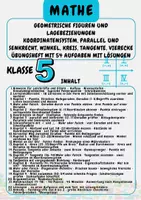 Vorschau - Arbeitsblätter - Geometrische Figuren und Lagebeziehungen Koordinatensystem, parallel und senkrecht, Winkel, Kreis, Tangente, Vierecke Übungsheft mit 54 Aufgaben mit Lösungen Klasse 5 - Deckblatt
