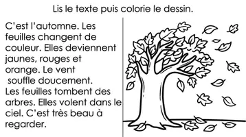 Aperçu - Feuilles d'exercices - Lecture et colororiage - passe temps L’automne - Page 1