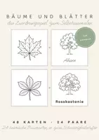 Vorschau - Spiele - Bäume und Blätter Legespiel schwarzweiß 48 Karten / Blatt und Baum zuordnen zum Ausmalen / 24 Baumarten bestimmen / Sachunterricht Grundschule - Deckblatt