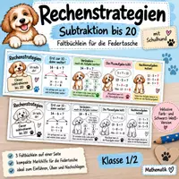 Vorschau - Arbeitsblätter - Rechenstrategien Klasse 1/2 – Subtraktion bis 20 | Faltbüchlein mit Schulhund - Deckblatt