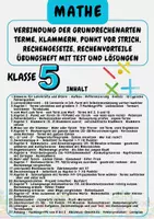 Vorschau - Arbeitsblätter - Verbindung der Grundrechenarten Terme, Klammern, Punkt vor Strich, Rechengesetze, Rechenvorteile Übungsheft mit Test und Lösungen Klasse 5 - Deckblatt