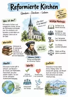Vorschau - Arbeitsblätter - Lernplakat + Arbeitsblätter "Reformierte Kirchen" + Lösung & MP3 + Infografik - Deckblatt