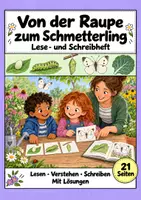 Vorschau - Arbeitsblätter - Von der Raupe zum Schmetterling: Deutsch Klasse 2, Leseheft, Bilder lesen, Wortschatz, Geschichten schreiben, Arbeitsblätter mit Lösungen - Deckblatt