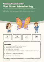 Vorschau - Stundenentwürfe - Vom Ei zum Schmetterling — Sachunterricht Klasse 1–2: Doppelstunde mit Bildkarten, 4 Arbeitsblättern und Lösungen - Seite 1