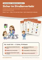 Vorschau - Stundenentwürfe - Sicher im Straßenverkehr — Sachunterricht Klasse 2–3: Doppelstunde mit Bildkarten, 4 Arbeitsblättern und Lösungen - Deckblatt