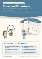 Vorschau - Stundenentwürfe - Strom und Stromkreis — Sachunterricht Klasse 3–4: Doppelstunde mit Bildkarten, 4 Arbeitsblättern und Lösungen - Deckblatt
