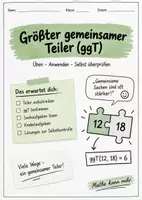 Vorschau - Arbeitsblätter - Selbstkontrolle ggt - Deckblatt