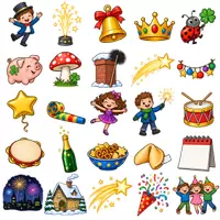 Vorschau - selbst erstellte Cliparts/Grafiken - 50 Cliparts Grundschule - Silvester - Deckblatt