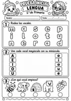 Vista previa - Hojas de trabajo - Prueba inicial de Lengua 1.º de Primaria Evaluación inicial + soluciones + registro - página 1