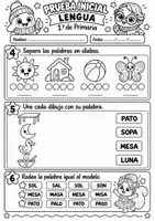 Vista previa - Hojas de trabajo - Prueba inicial de Lengua 1.º de Primaria Evaluación inicial + soluciones + registro - página 2