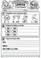 Vista previa - Hojas de trabajo - Prueba inicial de Lengua 1.º de Primaria Evaluación inicial + soluciones + registro - página 3