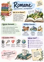 Vorschau - Arbeitsblätter - Lernplakat + Arbeitsblätter "Roman" + Lösung & MP3 + Infografik - Deckblatt