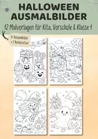Vorschau - Arbeitsblätter - Halloween Ausmalbilder für Kita Vorschule & Klasse 1 | 12 Malvorlagen 4–7 Jahre | Malbilder für Feinmotorik & ruhige Beschäftigung - Deckblatt
