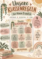 Vorschau - Arbeitsblätter - Klassenregeln Klasse 5 & 6 – Boho Klassenzimmer Poster | 9 Regeln für Respekt, Teamgeist & Klassenklima - Deckblatt