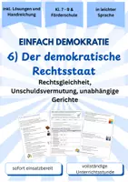 Vorschau - Unterrichtsreihen - Der demokratische Rechtsstaat - Einfach Demokratie (Teil 6) – Arbeitsblätter in Leichter Sprache für Förderschule Sekundarstufe (Klasse 7–9) - Deckblatt