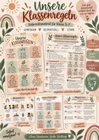 Vorschau - Stundenentwürfe - Unsere Klassenregeln Klasse 5–7 im Boho-Style – Unterrichtseinheit mit Alltagssituationen, Poster, Ausschneidekarten & Lösungsblatt - Deckblatt