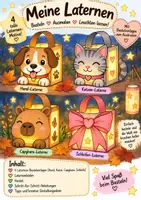 Vorschau - Stundenentwürfe - Laternen 4 x Bastelbogen komplett - Capibara Schleife Hund Katze - Kunst - Deckblatt