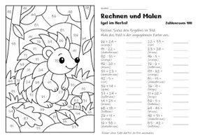 Vorschau - Arbeitsblätter - Rechnen und Malen Herbst - Rechenmalblätter | ZR 10, 20, 100 & 1000 | Klasse 1-4 - Seite 3