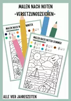 Vorschau - Arbeitsblätter - Malen nach Noten Versetzungszeichen Jahreszeiten - Deckblatt