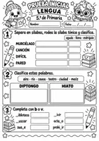 Vista previa - Hojas de trabajo - Prueba inicial de Lengua – 5.º de Primaria Evaluación diagnóstica + soluciones + registro - página 1