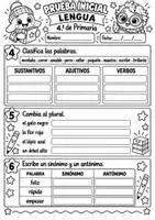 Vista previa - Hojas de trabajo - Prueba inicial de Lengua – 4.º de Primaria Evaluación diagnóstica + soluciones + registro - página 2