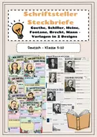 Vorschau - Arbeitsblätter - Schriftsteller Steckbriefe 2 Varianten Deutsch Klasse 5-10 - Deckblatt