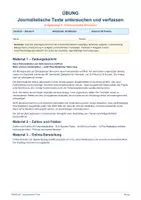 Vorschau - Arbeitsblätter - Übung zur Klassenarbeit - Probearbeit - Zeitungsbericht analysieren und verfassen - Deckblatt