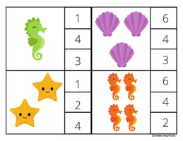 Aperçu - Apprentissages en autonomie - Animaux de la mer – Cartes à pince 1 à 10 - Page 1