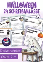 Vorschau - Stationenlernen - 24 Halloween-Schreibanlässe für Geschichten - Kreatives Schreiben | Kostenlos | Deutsch Klasse 3 & 4 - Deckblatt
