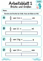 Vorschau - Arbeitsblätter - Brüche und Größen Klasse 4 | Mathematik Klasse 4 | 10 Arbeitsblätter als PDF - Seite 1