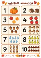 Vorschau - Mal- und Bastelvorlagen - Herbstblatt – Zahlen 1–10 - Deckblatt