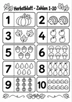 Vorschau - Mal- und Bastelvorlagen - Herbstblatt – Zahlen 1–10 - Seite 1