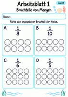 Vorschau - Arbeitsblätter - Bruchteile von Mengen Klasse 4 | Mathematik Klasse 4 | 10 Arbeitsblätter als PDF - Seite 1