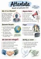 Vorschau - Arbeitsblätter - Lernplakat + Arbeitsblätter zum Thema "Attentat" + Lösung & MP3 + - Deckblatt
