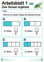 Vorschau - Arbeitsblätter - Brüche ergänzen Klasse 4 | Mathematik Klasse 4 | 10 Arbeitsblätter als PDF - Seite 1