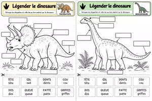 Aperçu - Feuilles d'exercices - Légender un dinosaure - Page 1