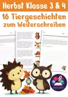 Vorschau - Arbeitsblätter - Geschichten zum Weiterschreiben Herbst - 16 Tiergeschichten | Kreatives Schreiben Deutsch Klasse 3, 4 & 5 - Deckblatt