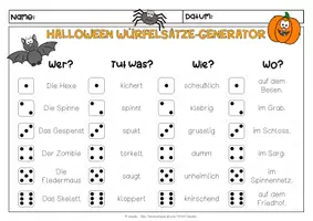 Vorschau - Arbeitsblätter - Halloween | Gruselige Würfelsätze schreiben - Seite 1