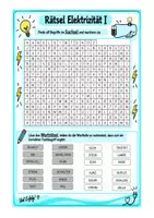 Vorschau - Arbeitsblätter - Rätsel Elektrizität Klasse 5/6 mit Lösung Suchsel - Deckblatt