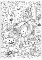Vorschau - Mal- und Bastelvorlagen - Halloween_Wimmelbild_A4_Ausmalbild- Kürbis - Hexe- Spukhaus - Seite 1