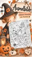 Vorschau - Mal- und Bastelvorlagen - Halloween_Wimmelbild_A4_Ausmalbild- Kürbis - Hexe- Spukhaus - Deckblatt